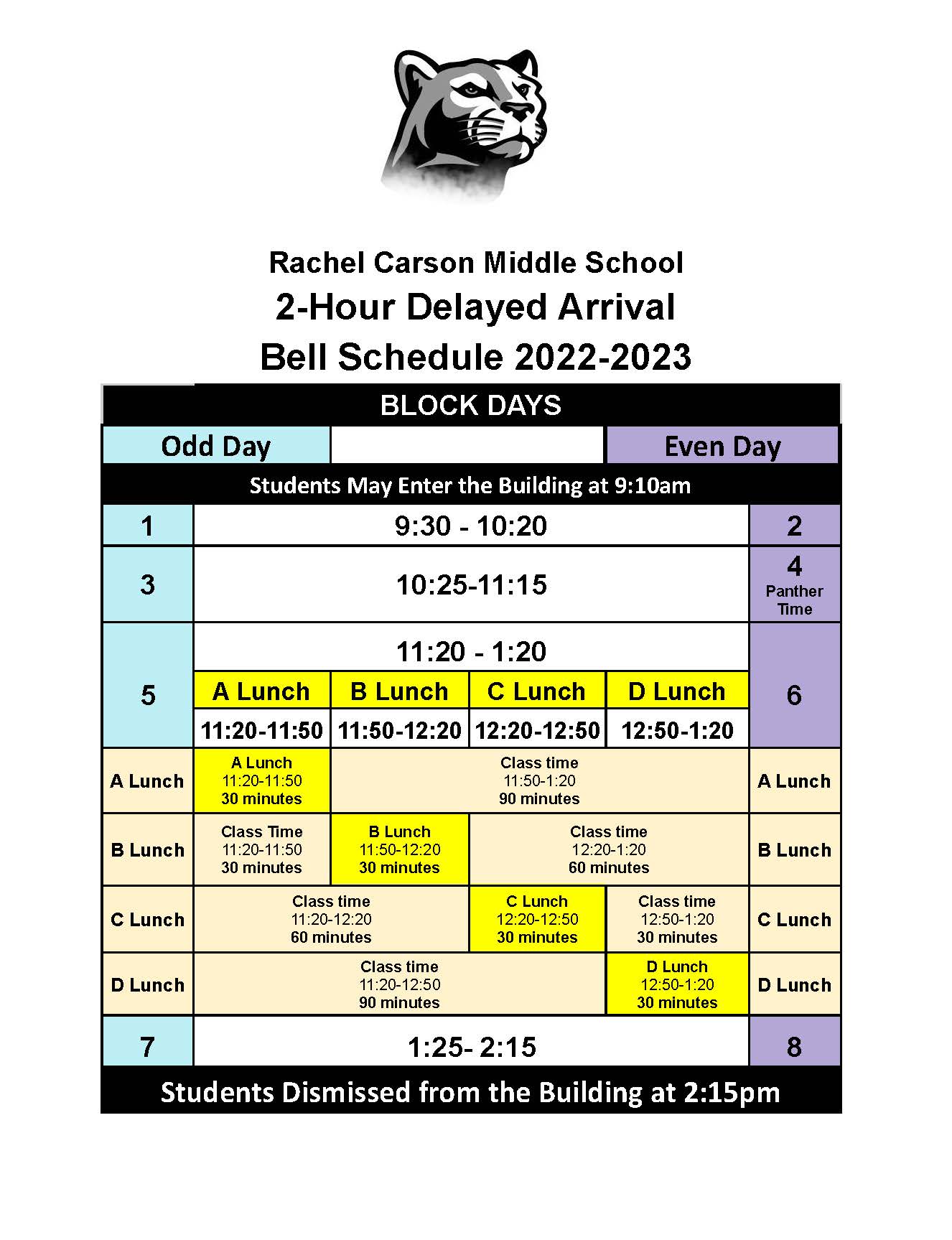 Bell Schedule Rachel Carson Middle School